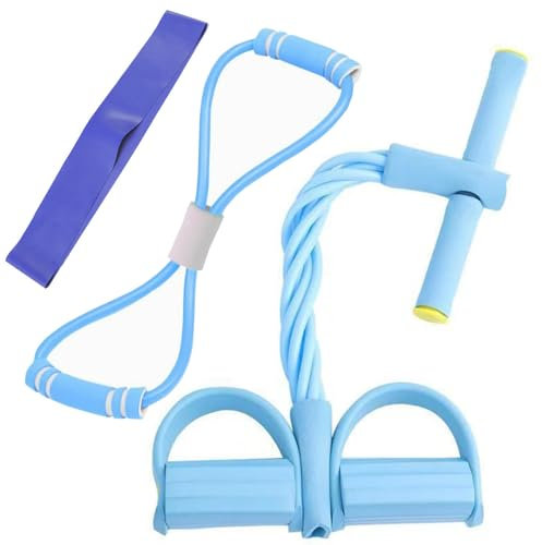 Guyode Cuerda Elástica Multifunción con Banda de Resistencia de Figura 8 y Banda Elástica Abdominales en Casa Cuerda de Tensión 6 Tubos Entrenador Abdominal para Fitness Adelgazamiento (Azul)