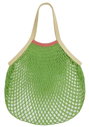 MUNSKT 1 Pc Reusable Mesh Shopping Net Bag with Liner - Organic Cotton Rope Net Bag for Fruits Vegetables, Washable Beach Bags