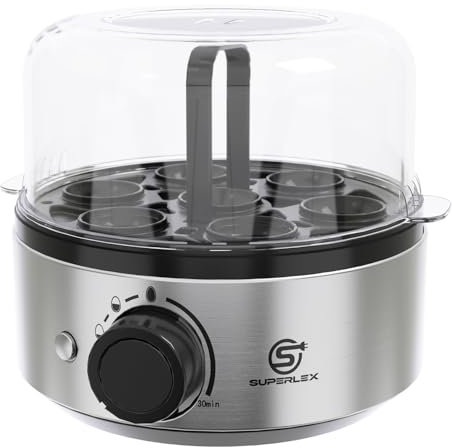 SUPERLEX Eierkocher für 7 Eier mit mechanischer Steuerung | Automatische Abschaltung & Signalton | Antirutschfüße & abnehmbares Eierfach | Messbecher | 350W