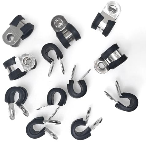 YYIGVMO 12 Piezas 8mm Abrazaderas de Tubo de Acero Inoxidable Goma, Clips P Forrados de Goma, P Clips para Tuberías y Cables