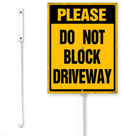 Horienteeon Segnale da cortile con paletto Do Not Block Driveway No Parking Traffico stradale Avviso di cautela Decorazione in alluminio Antiruggine Prato Strada Erba per Outdoor Stake Set 15,2 x