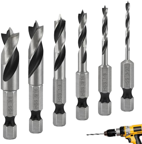 Bohrer mit Sechskantschaft 6 Stück Klein Holzbohrer Sechskant Bohrer Set Klein Holzbohrer Sechskant Bohrer Set Metallbohrer-Satz Kurzbohrer Set für Hartholz, Weichholz, Sperrholz