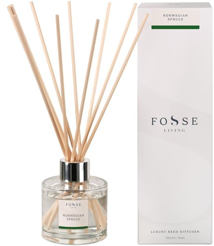 Norwegian Spruce Reed Diffuser 100ml | Fresh Pine & Christmas Tree | 10 Natural Fibre Reeds | Vegan & Paraben Free | 2+ Months | Handmade in UK - Fosse Living