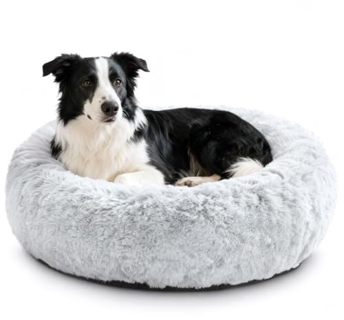 O·Lankeji Hundebett rund Hochflor Kunstfell, Hundekörbchen Waschbar herausnehmbar, Katzenbett flauschig mit Rutschfester Unterseite, Hunde Donut Bett für Kleine Mittelgroße Grosse Hunde