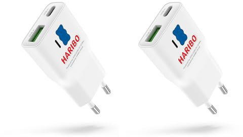 HARIBO 2er USBC Stecker Mini, 20W USB C Adapter Stecker GaN PD3.0/QC | USB Ladegerät für iPhone 17 16 15 14 13 12 11, iPad Air, USB-A+USB-C Charger Handy Ultradünn und Kompakt Reisen, Blau
