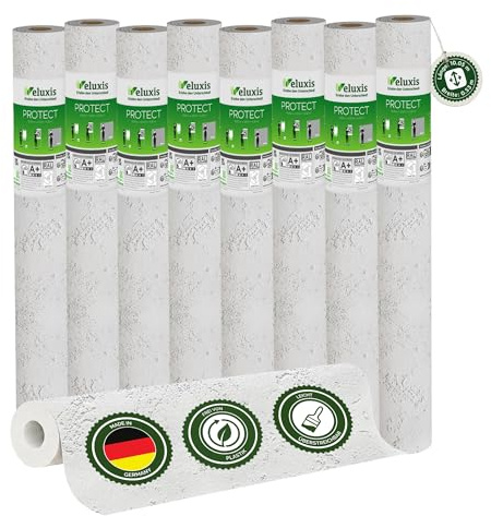 Veluxis Vliestapete 8er-Set PROTECT Relief Putzstruktur – 10,05 m × 0,53 m | kratz- & stoßfest, rissüberbrückend, leicht zu reinigen, Made in Germany