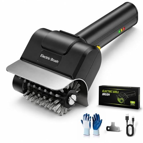 Electric Grill Brush, Rechargeable USB C Electric Grill Cleaner with Dual Safety Lock 600 RPM, 2000mAh, 2H Runtime, Automatic Barbecue Grate Cleaner Tool for All Grills, BBQ for Men Dad and Women