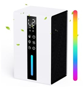 Deshumidificador Bajo Consumo con Tanque de 1.8L, Deshumidificador Electrico Doble Velocidad y Dos Modos, Anticongelante & Apagado por Seguridad, Temporizador y Luz RGB - Ideal para Dormitorios, Baños