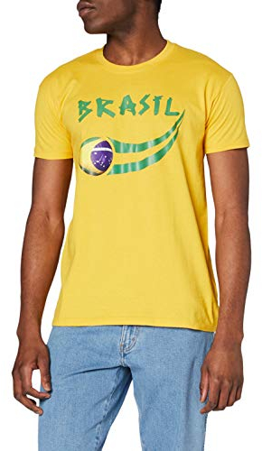 Supportershop Homme Brésil Coup du Monde T Shirt supporter, Jaune, L EU