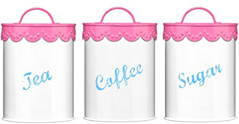 Premier Housewares Lace Tea, Coffee and Sugar Canisters - Set of 3, Pink