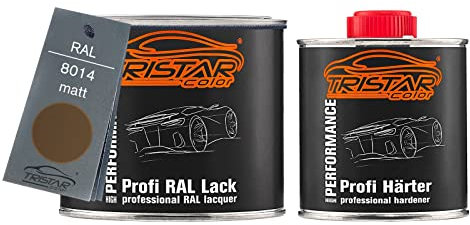 TRISTARcolor RAL 8014 Sepiabraun peinture automobile mate 2K, pot de 0,75 litre / 750 ml, durcisseur inclus