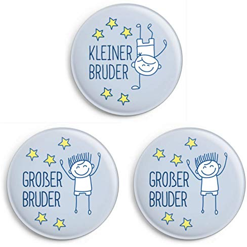 dabelino | Button-Set (Ø 32mm): 1x Kleiner Bruder/ 2X Großer Bruder (Anstecker/Pin)