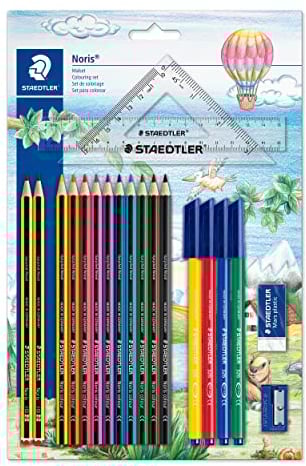 STAEDTLER 61 SET42 - Mäppchen Set mit Lineal und Zeichendreieck, Weiss/opulenter Garten