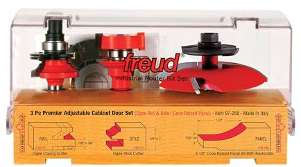 Freud 97-258: 3 Piece Premier Adjustable Cabinet Bit Set, ogee & cove with backcutter profile