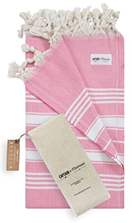 Captain&Mermaid® Premium Strandtuch aus 100% Baumwolle Oeko-TEX® | Badetuch | Handtuch | Yoga | Peshtemal | Sauna Tuch | Hamam Tuch | leicht, dünn & extra saugstark (Rosa)