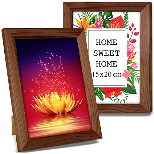 Bilderrahmen Set 2 Stück 15x20 cm – Farbe Braun, aus Holz, mit Acrylglas – zum vertikalen oder horizontalen Aufhängen/Aufstellen, für Fotos, Poster, Puzzles