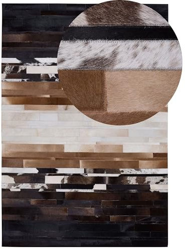 Beliani Teppich Kuhfell schwarz und beige 140 x 200 cm Patchwork handgefertigt Dalyan
