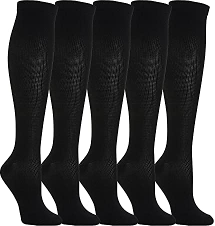 5 Paar Kompressionsstrümpfe Kniestrümpfe Stützstrümpfe Laufsocken für Damen & Herren, Sport, Laufen, Flug, Reisen, Schwangerschaft, Medizinische Kompressionssocken (Schwarz, l)