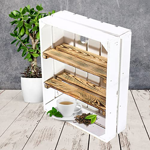 Moooble 2 weiße Flache Regale mit 2 geflammten/braun Mittelbrettern 50cmx40cmx16cm Gewürzregal Ablage Obstkiste Weinkiste Wandregal Holzkiste Wandregal Küchenregal