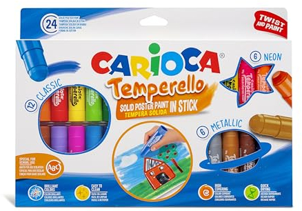 Carioca Barra Temperello Sólidas Niños, Témperas Super Lavables, Colores Surtidos, 24 Uds, Multicolor, Unidad (Paquete de 1) (43290_FBM)