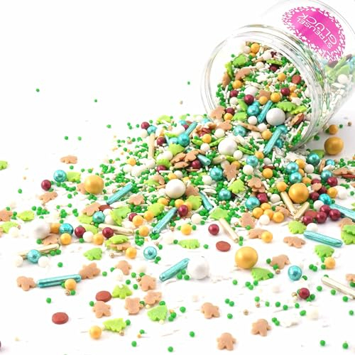 Streusel Weihnachtstraum grün weiss gold Weihnachten 180g Mix Sprinkles Zuckerstreusel von STREUSEL GLÜCK perfekt für Weihnachten Plätzchen Torte Kuchen Cupcakes Muffins Cakepops