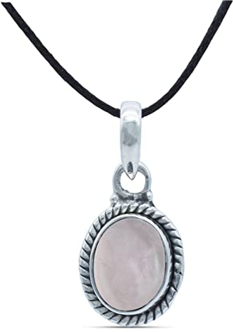 mantraroma Kettenanhänger 925 Silber Rosenquarz rosa Stein Edelstein Kettenanhänger Damen Sterling Silber Halskette Anhänger Geschenk (MAH-156-07)
