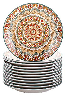 Tafelservice Kuchenteller, vancasso Dessertteller Porzellan, 12 teiliges Kuchenteller Set, MANDALA Serie Ø 21,2 cm Flachteller für Frühstück, böhmischer Stil