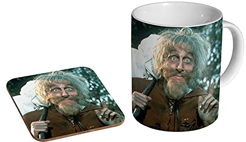 mugmart Catweazle Face Keramik-Kaffeetasse + Untersetzer Geschenkset