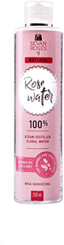 Seven Roses Acqua Di Rose 250 ml - Idratante E Lenitiva, Rosa Damascena, Acqua Naturale, Detergente Viso Organico, Rinfrescante E Multifunzionale, 100% Naturale