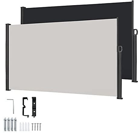XMTECH Seitenmarkise Wandmarkise Ausziehbar Markise, Seitenwandmarkise Markisenstoff für Garten, Sichtschutz Sonnenschutz Windschutz - 160x300cm, Grau