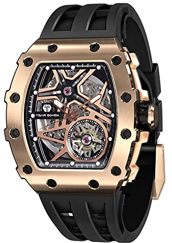 TSAR BOMBA Uhren Herren Armbanduhr Herren Luxus automatik Uhr Edelstahl Tonneau Analog Großes Ziffernblatt Leuchtende Wasserdicht Klassische männer Geschenke für männer
