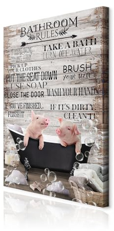 decomonkey Bilder Badezimmer 40x60 cm 1 Teilig Leinwandbilder Wandbild Holz | Strukturleinwand, Holzkeilrahmen, Bild auf Leinwand, Kunstdruck, Wanddeko, Wohnzimmer, Wanddekoration, Bathroom, Rules