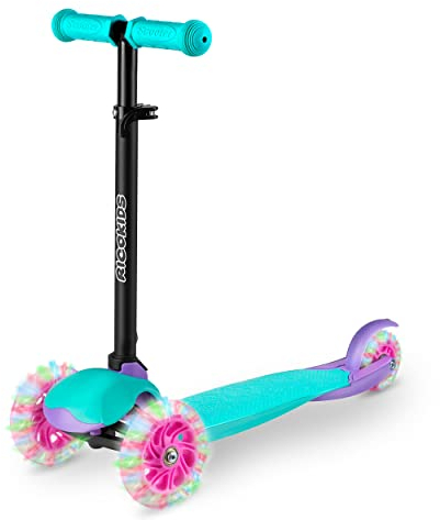 Ricokids LED Scooter Kinderroller Cityroller Tretroller Klappbar Balance-Scooter 3 Räder LOCO Türkis-Rosa