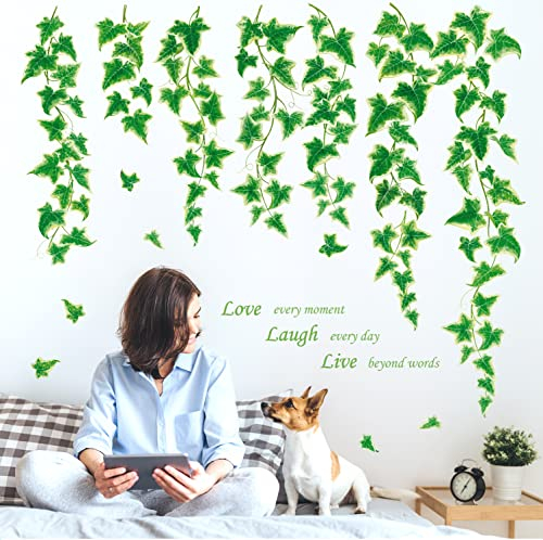 DECOWALL DS-8046 Green Leaf Wall Stickers Removable Tropical Ivy Decals for Bedroom, Living Room, Kitchen, Office – Plant Wall Art Decor for Home & Rental Spaces