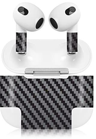 Finest Folia Aufkleber Set kompatibel mit Apple AirPod 3 kabellose Bluetooth Kopfhörer und Ladecase Vinyl Folie Skin Design Cover passgenau R189 (3. Generation, 22 Carbon schwarz)