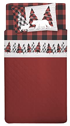 PENSIERI DELICATI Bettwäsche Set Einzelbett 100% Baumwolle, Einzelbett 90x200 Inklusive Bodenblech, Deckblatt und 1 Kissenbezug, Made in Italy, Kanada Rote Fantasie