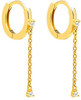 Ausgefallene Ohrringe, Hoops Ohrringe Gold mit Kette Zirkonia 925 Silber Frauen Schmuck