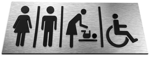 ALÚMADESIGNCO Toilet Signage - Bathroom door sign - Unisex WC Signs - All Gender Restroom Plaque - 100 x 260 mm - Easy To Install