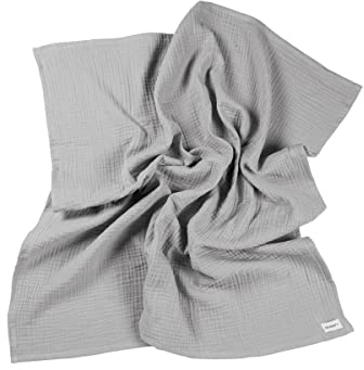 Clinotest Musselintücher Baby - 1Stk. 80x80cm - waschbare Mulltücher ohne Einlaufen - saugstarke Baby Spucktücher aus 100% Musselin-Baumwolle - weiches und atmungsaktives Pucktuch (grau)