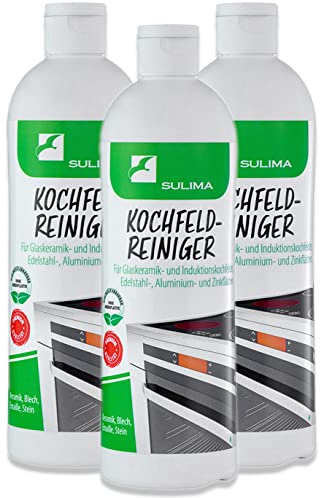 Sulima Kochfeldreiniger | Ceranfeldreiniger 3x 400 ml | Glaskeramik- und Induktionskochfelder | Edelstahl-, Alu- und Zinkflächen | effizient & biologisch abbaubar