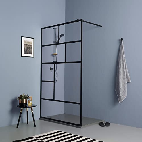 Kiamami Valentina Paroi de Douche à l'italienne avec Verre Transparent et Cadre Noir 110cm