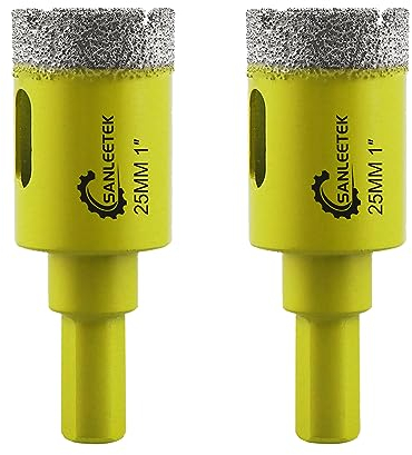 Dry Diamond Core Drill Bits - 2pcs 25mm SANLEETEK Hole Saw with Triangle Shank for Ceramic Porcelain Tile Granite Marble Quartz Stoneware