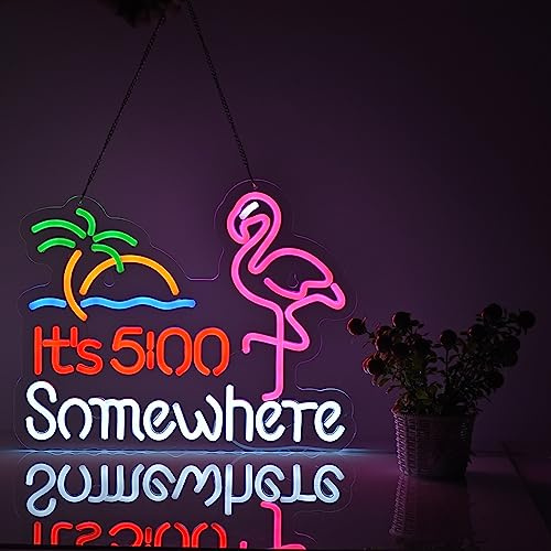 Flamingo It's 5 00 Some O'clock Where Neon Sign for Wall Decor Dimmable LED Bar Beer Neon Light USB Powered Neon Art Signs