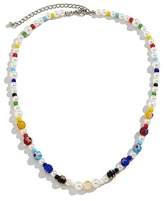 BISONBLUE Halskette Herren Anhänger Chain Ketten Dame Geschenk Einfache Hip-Hop-Stil Bunte Kristallperlen Perlenkette Mann Sonnenschein Farbige Perlenkette Perle Bunte Halskette