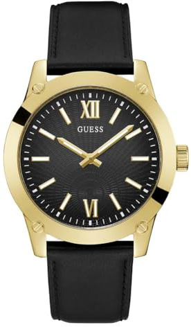 Guess Herren-Armbanduhr, 44 mm, silberfarbenes Armband, schwarzes Zifferblatt, silberfarbenes Gehäuse