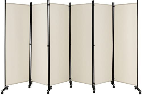 GOPLUS Paravent Pliable 6 Panneaux avec Roues, Brise Vue Intérieure et Extérieure avec Support en Métal,Paravent de Chambre Retractable 334,5x172CM, pour Salon, Chambre, Hôpital (Beige)