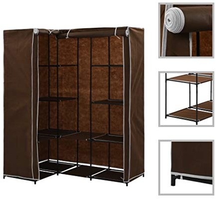 ZEYUAN Eckkleiderschrank Braun 130 x 87 x 169 cm, Schlafzimmerschrank, Kleiderschränke, Garderobenschrank, Ordnungssystem Kleiderschrank - 282450