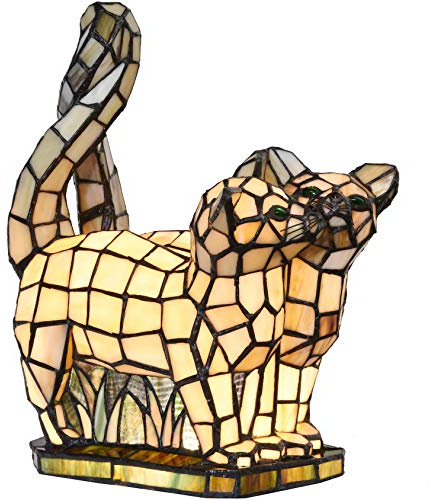Bieye L30771 Kitten in Love Tiffany Farbglas-Akzent-Tischlampe, Nachtlicht für Heimdekoration