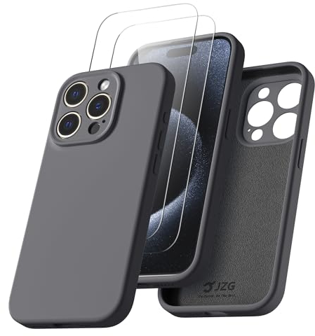 JZG Tempered Glass Screen Protector for iPhone 15 Pro with 2 Screen Protectors + 1 Case for iPhone 15 Pro, 9H Hardness, Anti-Scratch, Liquid Silicone Mobile Phone Case Compatible with iPhone 15 Pro