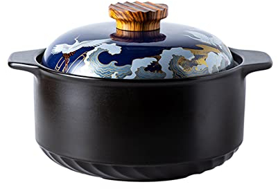 Olla de estofado de cerámica retro, cazuela de estilo chino con tapa, olla de sopa de gres clásica, cazuela de barro, horno, utensilios de cocina de cerámica for la cena casera-rojo-2,8 litros (Color